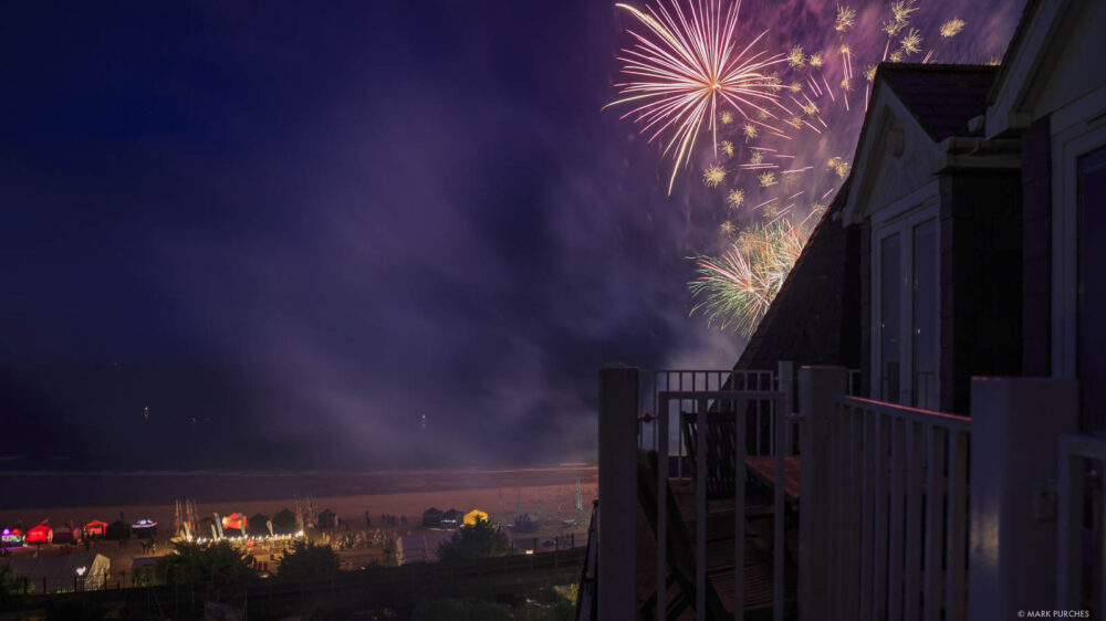 St Ives Food and Drink Festival Fireworks on Porthminster Beach. View from Harbour View Apartment