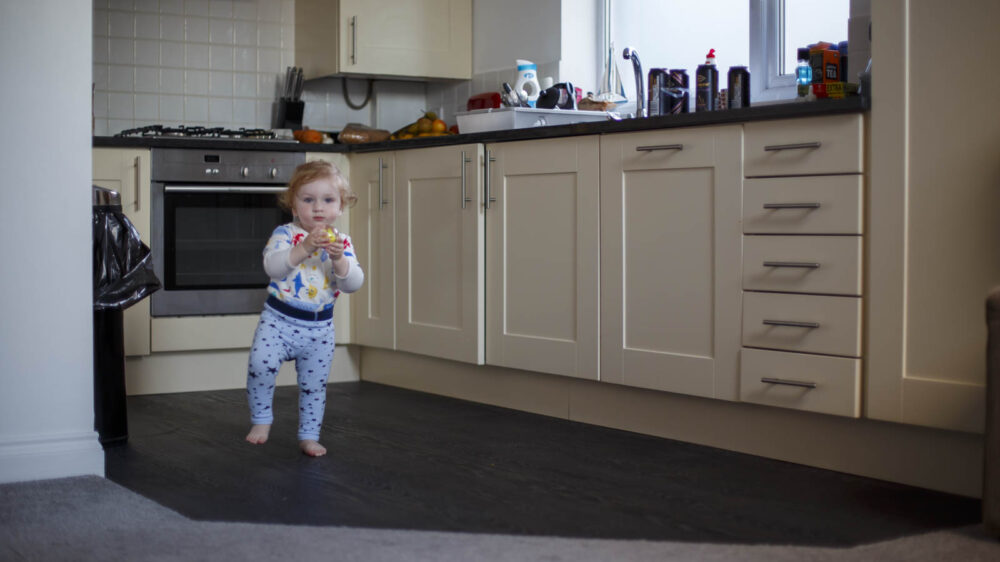 Learning to walk in Harbour View Apartment Kitchen St Ives Cornwall